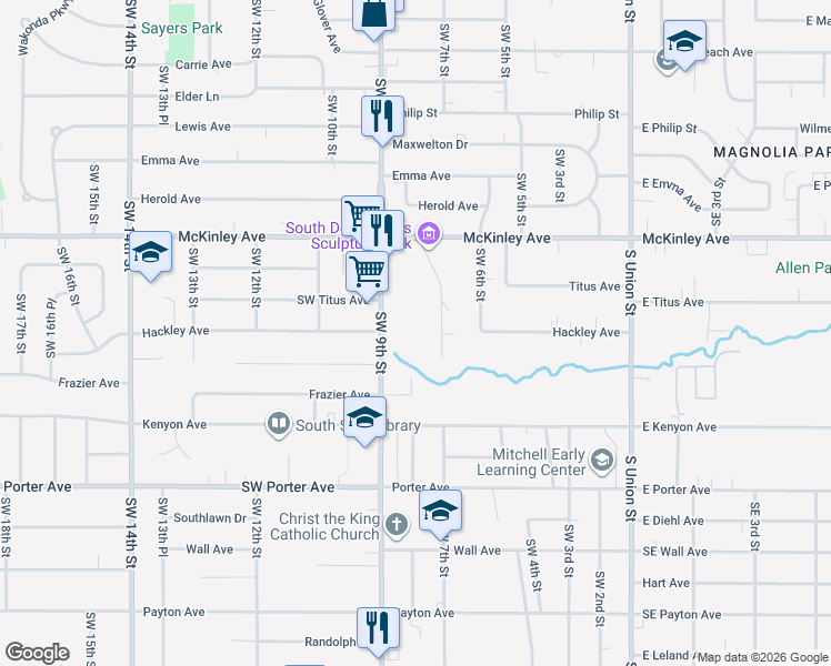 map of restaurants, bars, coffee shops, grocery stores, and more near 5015 Southwest 9th Street in Des Moines