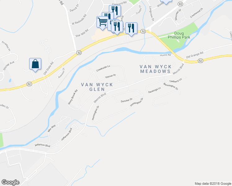 map of restaurants, bars, coffee shops, grocery stores, and more near 968 Huntington Drive in Fishkill