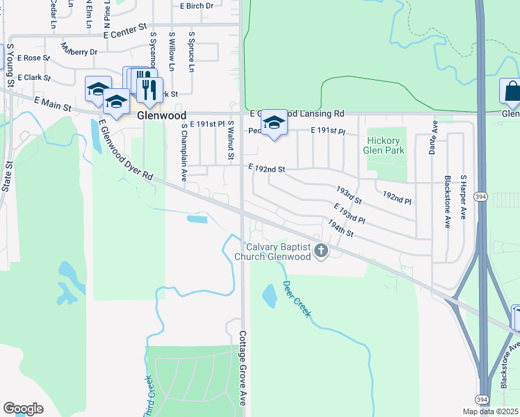 map of restaurants, bars, coffee shops, grocery stores, and more near 433 South Cottage Grove Avenue in Glenwood