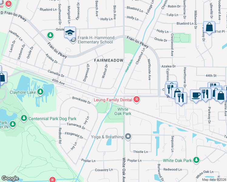 map of restaurants, bars, coffee shops, grocery stores, and more near 1500 Camellia Drive in Munster