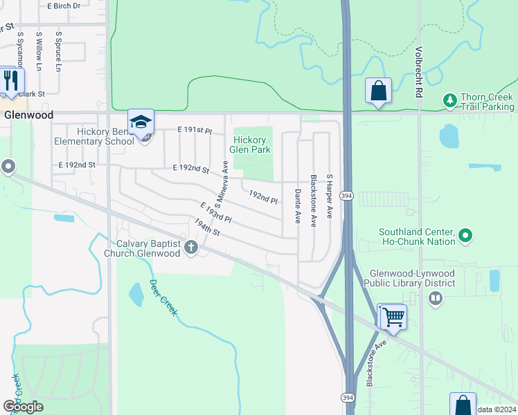 map of restaurants, bars, coffee shops, grocery stores, and more near 942 193rd Street in Glenwood