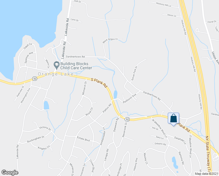 map of restaurants, bars, coffee shops, grocery stores, and more near 388 South Plank Road in Newburgh