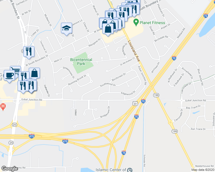 map of restaurants, bars, coffee shops, grocery stores, and more near 301 Southwood Drive in Perrysburg