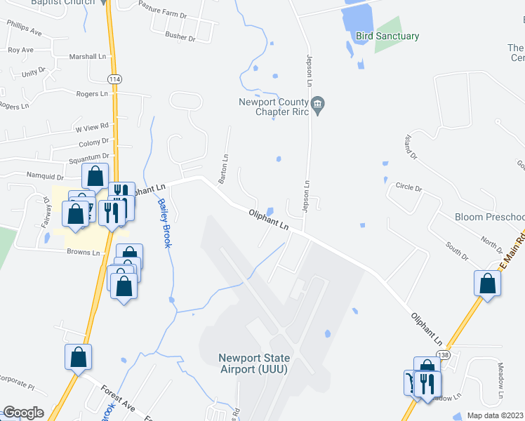 map of restaurants, bars, coffee shops, grocery stores, and more near 252 Oliphant Lane in Middletown