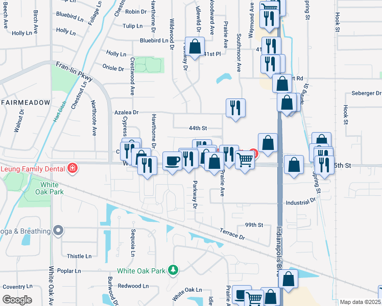 map of restaurants, bars, coffee shops, grocery stores, and more near 2109 Porte Deleau Court in Highland