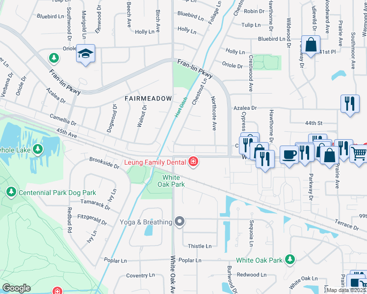 map of restaurants, bars, coffee shops, grocery stores, and more near 1628 Camellia Drive in Munster
