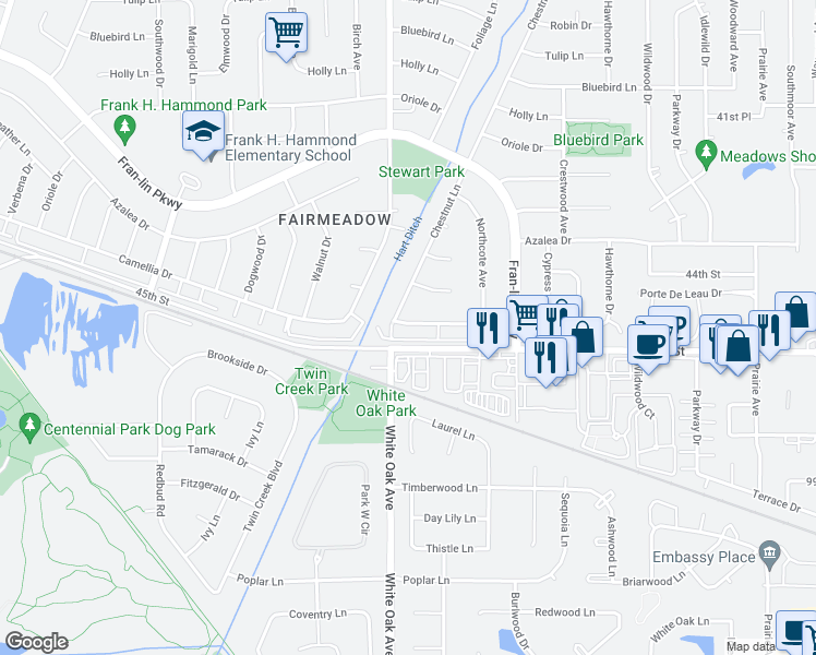map of restaurants, bars, coffee shops, grocery stores, and more near 1628 Camellia Drive in Munster