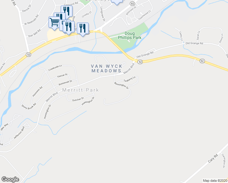 map of restaurants, bars, coffee shops, grocery stores, and more near 2602 Bennington Drive in Fishkill