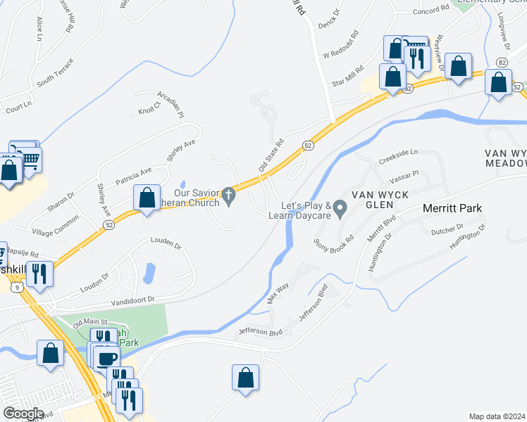map of restaurants, bars, coffee shops, grocery stores, and more near 10(B Fishkill Glen Drive in Fishkill