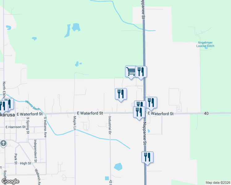 map of restaurants, bars, coffee shops, grocery stores, and more near 117 Kemar Street in Wakarusa
