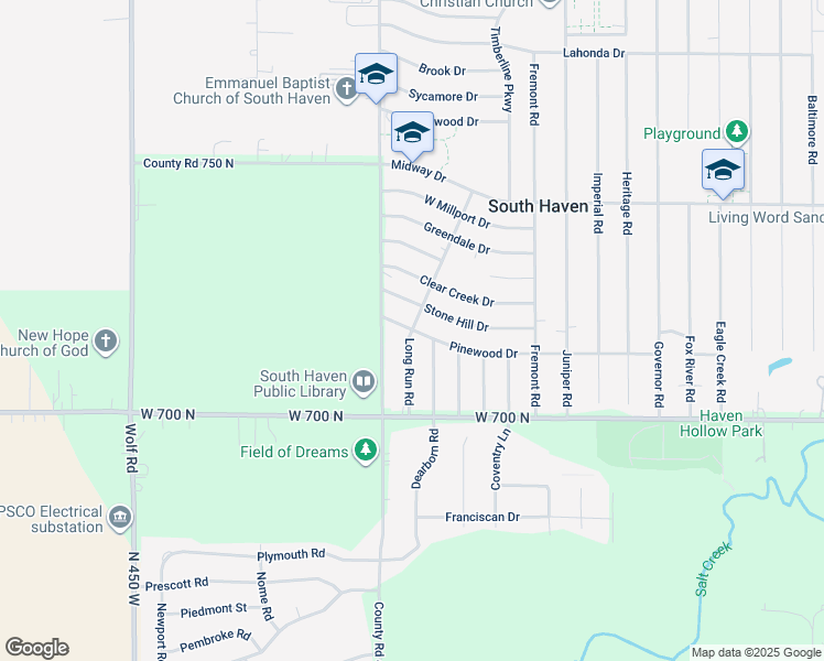 map of restaurants, bars, coffee shops, grocery stores, and more near 718 Long Run Rd in Valparaiso