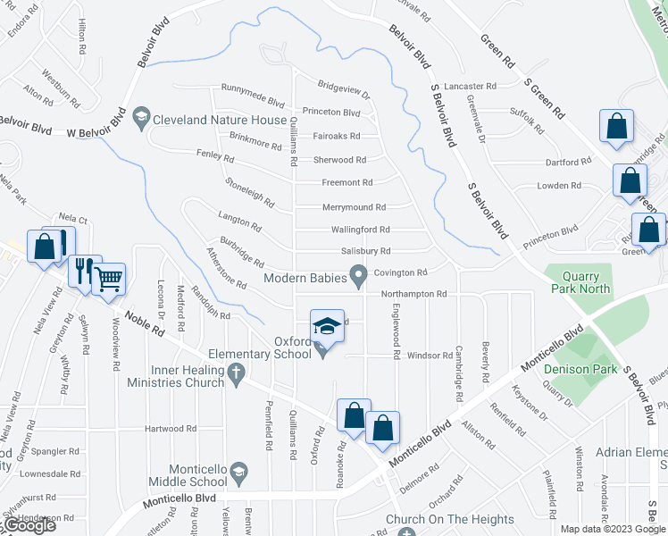 map of restaurants, bars, coffee shops, grocery stores, and more near 3779 Covington Road in South Euclid