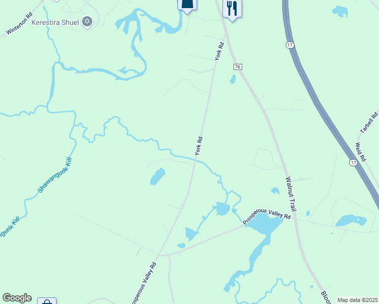 map of restaurants, bars, coffee shops, grocery stores, and more near 115 York Road in Bloomingburg