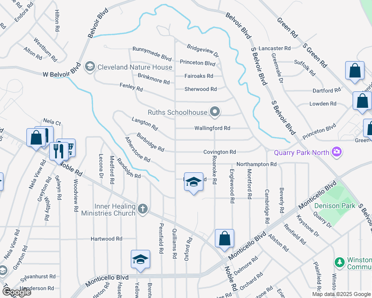 map of restaurants, bars, coffee shops, grocery stores, and more near 809 Quilliams Road in South Euclid