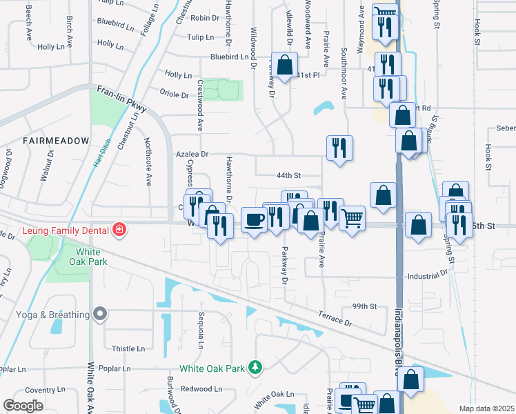 map of restaurants, bars, coffee shops, grocery stores, and more near 2003 Porte Deleau Court in Highland