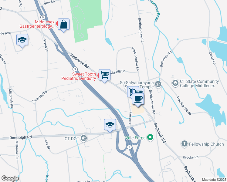 map of restaurants, bars, coffee shops, grocery stores, and more near Saybrook Road in Lower Connecticut River Valley Planning Region