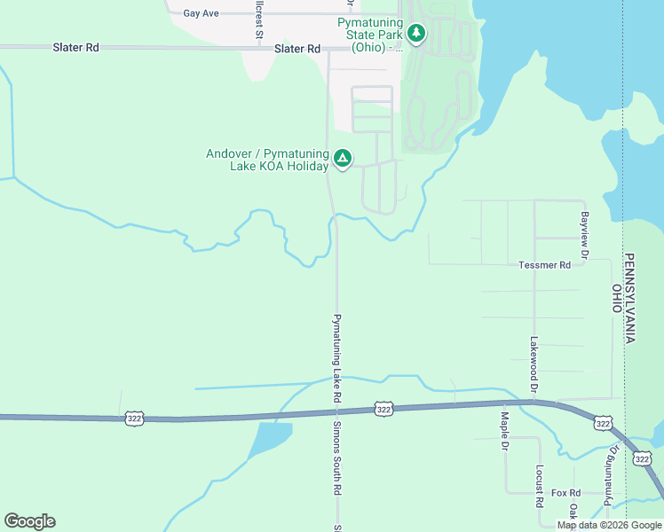 map of restaurants, bars, coffee shops, grocery stores, and more near 7811 Pymatuning Lake Road in Williamsfield