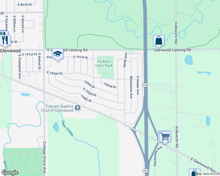 map of restaurants, bars, coffee shops, grocery stores, and more near 942 193rd Street in Glenwood