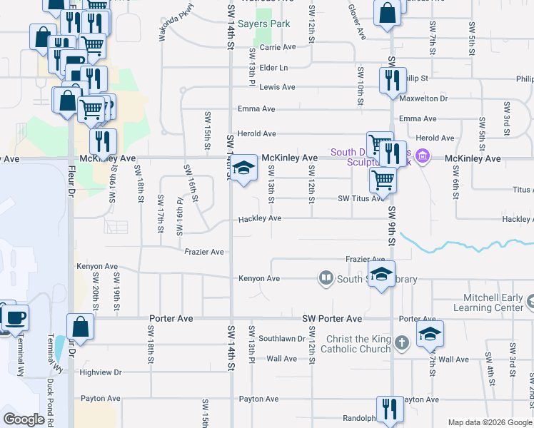 map of restaurants, bars, coffee shops, grocery stores, and more near 1300 Hackley Avenue in Des Moines