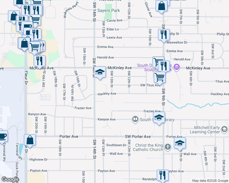 map of restaurants, bars, coffee shops, grocery stores, and more near 1300 Hackley Avenue in Des Moines