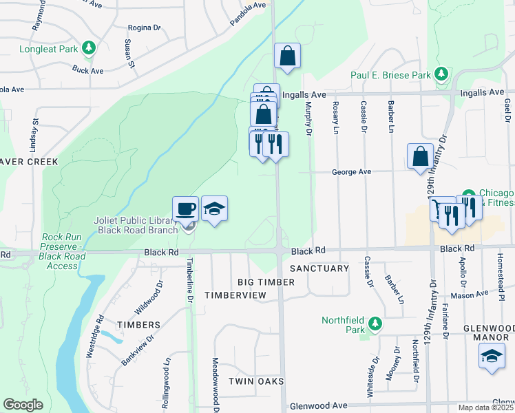 map of restaurants, bars, coffee shops, grocery stores, and more near 901 Essington Road in Joliet