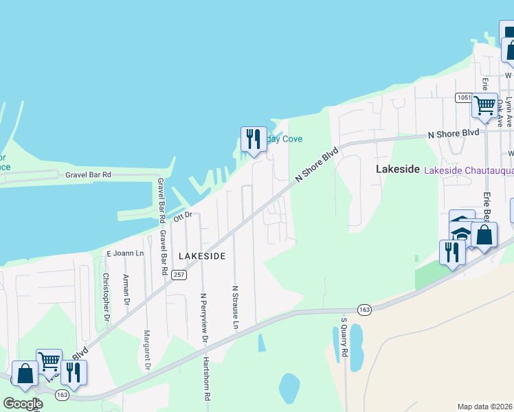map of restaurants, bars, coffee shops, grocery stores, and more near 311 Shrock Drive in Lakeside Marblehead