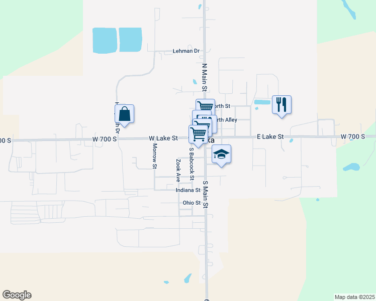 map of restaurants, bars, coffee shops, grocery stores, and more near 136 South Babcock Street in Topeka