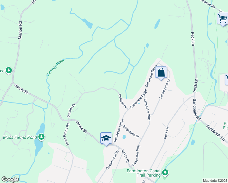 map of restaurants, bars, coffee shops, grocery stores, and more near 84 Dundee Drive in Cheshire