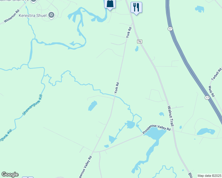 map of restaurants, bars, coffee shops, grocery stores, and more near 115 York Road in Bloomingburg