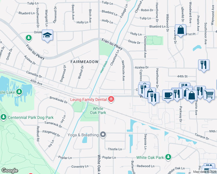 map of restaurants, bars, coffee shops, grocery stores, and more near 1628 Camellia Drive in Munster
