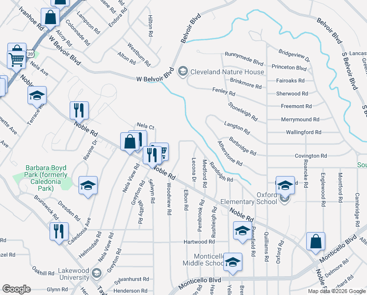 map of restaurants, bars, coffee shops, grocery stores, and more near 3507 Randolph Road in Cleveland Heights