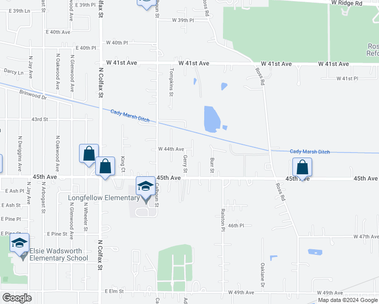 map of restaurants, bars, coffee shops, grocery stores, and more near 4425 Gerry Street in Gary