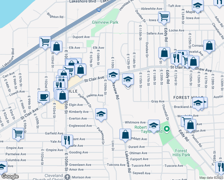 map of restaurants, bars, coffee shops, grocery stores, and more near in Cleveland