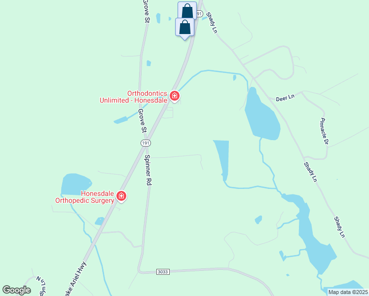 map of restaurants, bars, coffee shops, grocery stores, and more near 404A Spinner Road in Honesdale