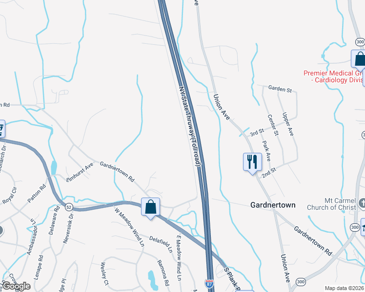map of restaurants, bars, coffee shops, grocery stores, and more near 41 Hickory Hill Road in Newburgh