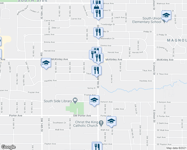 map of restaurants, bars, coffee shops, grocery stores, and more near 902 Titus Avenue in Des Moines