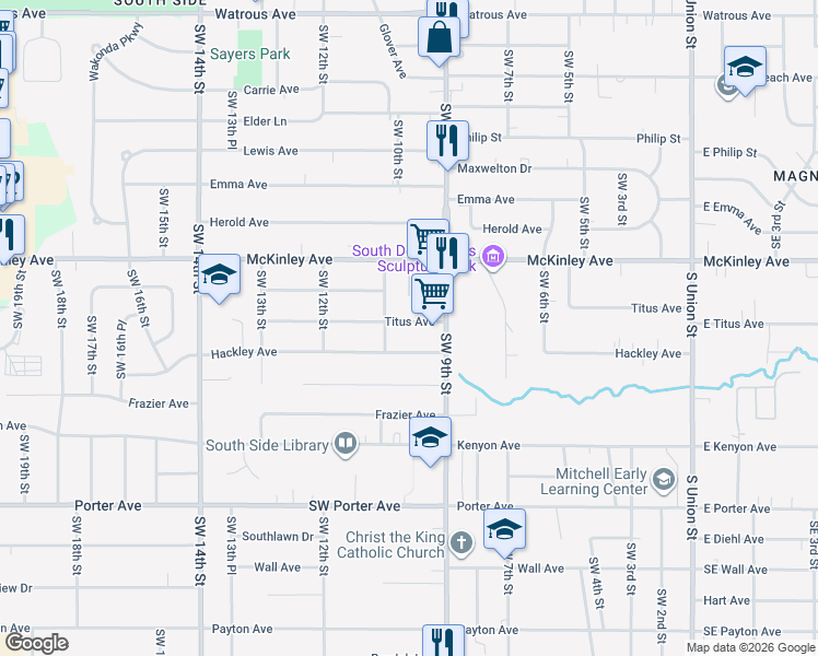 map of restaurants, bars, coffee shops, grocery stores, and more near 913 Titus Avenue in Des Moines