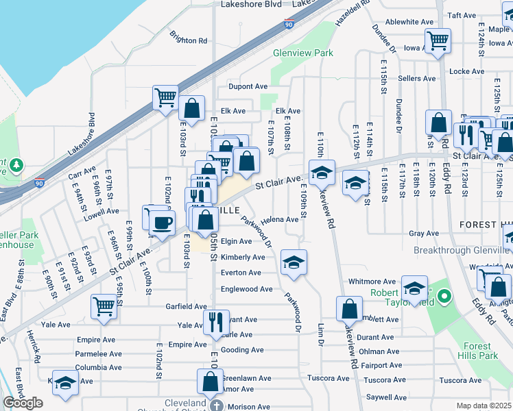 map of restaurants, bars, coffee shops, grocery stores, and more near in Cleveland