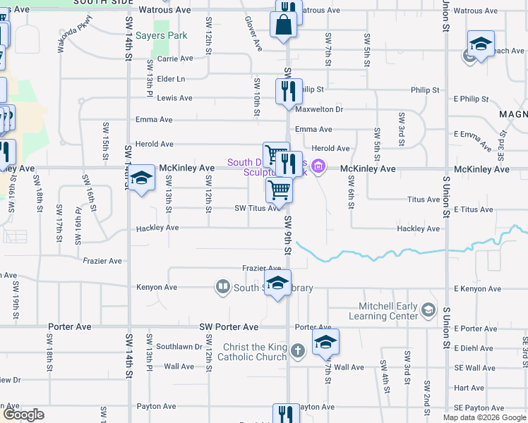 map of restaurants, bars, coffee shops, grocery stores, and more near 913 Titus Avenue in Des Moines