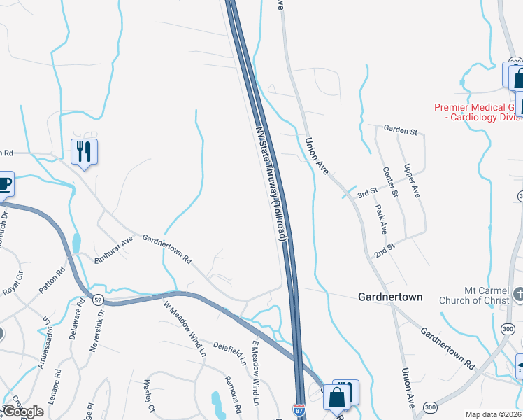 map of restaurants, bars, coffee shops, grocery stores, and more near 41 Hickory Hill Road in Newburgh