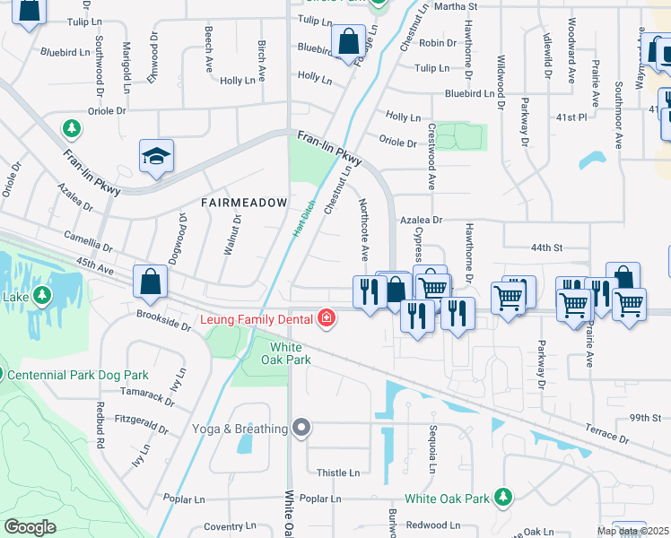 map of restaurants, bars, coffee shops, grocery stores, and more near 1699 Cardinal Drive in Munster