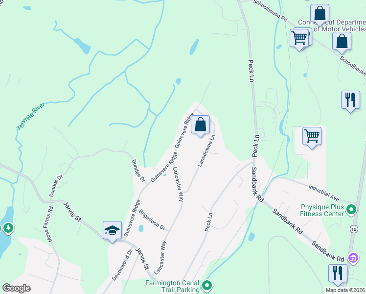 map of restaurants, bars, coffee shops, grocery stores, and more near 284 Guinevere Ridge in Cheshire