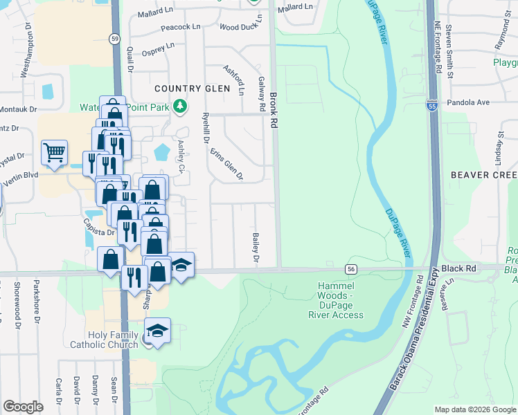 map of restaurants, bars, coffee shops, grocery stores, and more near 4807 Frank Drive in Joliet