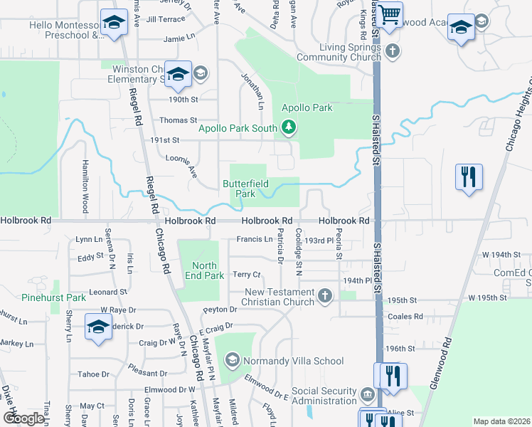 map of restaurants, bars, coffee shops, grocery stores, and more near 1050 Holbrook Road in Homewood