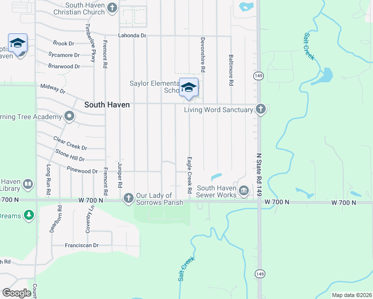 map of restaurants, bars, coffee shops, grocery stores, and more near 720 Eagle Creek Road in Valparaiso