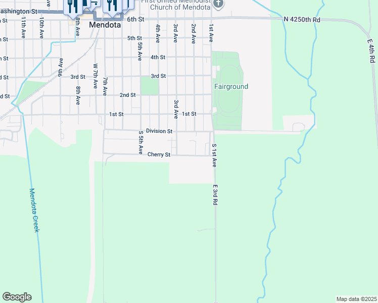 map of restaurants, bars, coffee shops, grocery stores, and more near 206 Cherry Street in Mendota