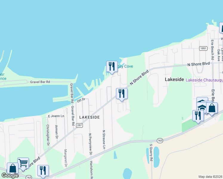 map of restaurants, bars, coffee shops, grocery stores, and more near 8676 Shrock Drive in Lakeside Marblehead