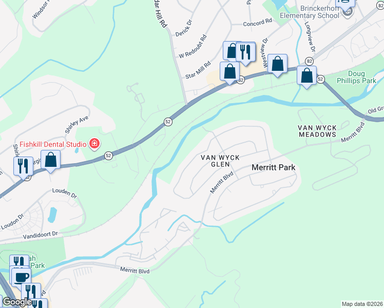 map of restaurants, bars, coffee shops, grocery stores, and more near 187 Stony Brook Road in Fishkill