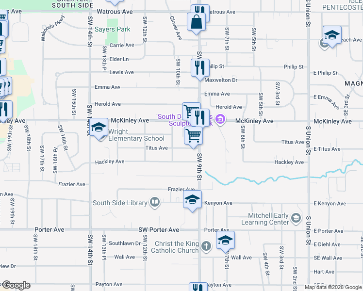 map of restaurants, bars, coffee shops, grocery stores, and more near 917 Titus Avenue in Des Moines