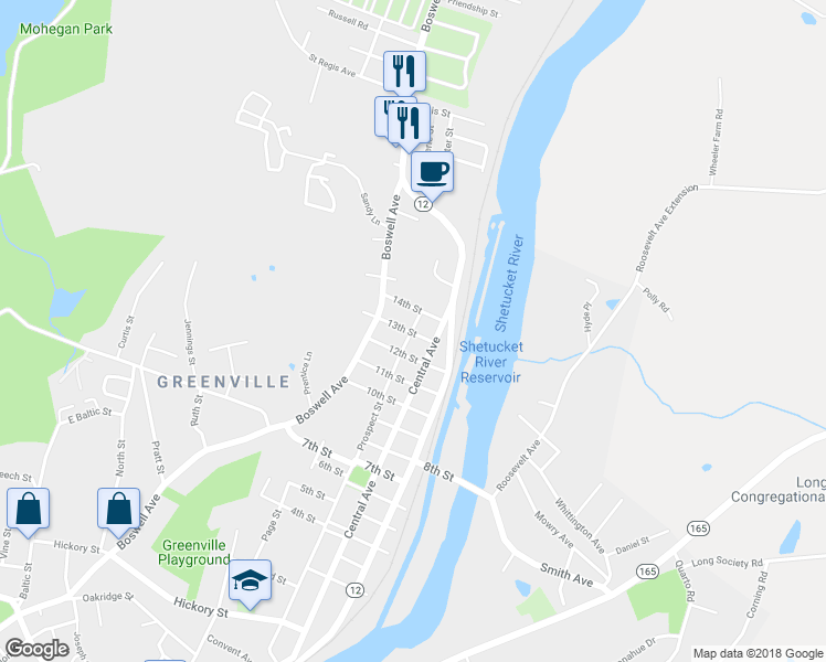 map of restaurants, bars, coffee shops, grocery stores, and more near 327 Prospect Street in Norwich